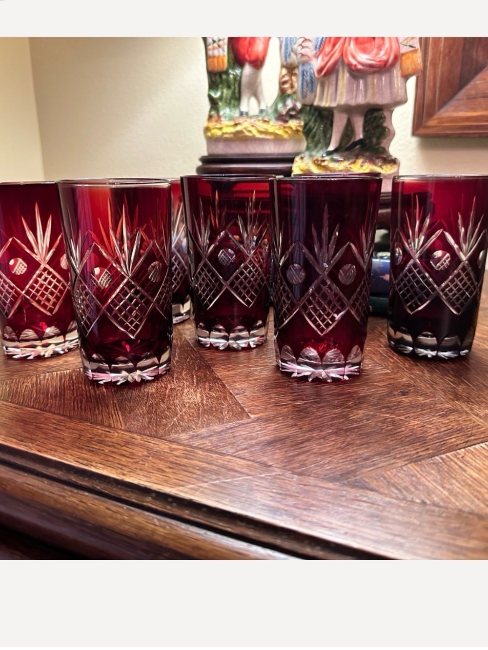 Vintage Ruby Red Cut-To-Clear Crystal Tumbler Set - 7 pieces